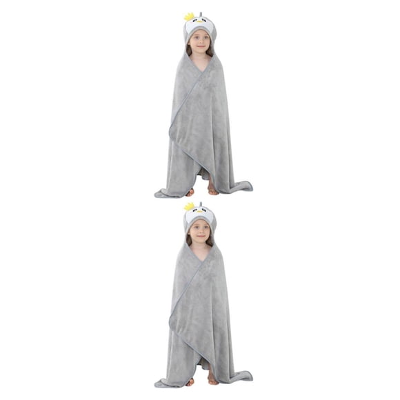 Sonducket Hogar niños Toalla de baño Chinlon niños absorbente de agua estilo de dibujos animados Adorable albornoz bata de ducha Ponchos Gris 2Conjunto