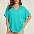 thumbnail image 4 of fatyb Womens Short Sleeve Hoodies V Neck Drawstring Pullover Tops Lightweight Summer Shirts with Hood, 4 of 7