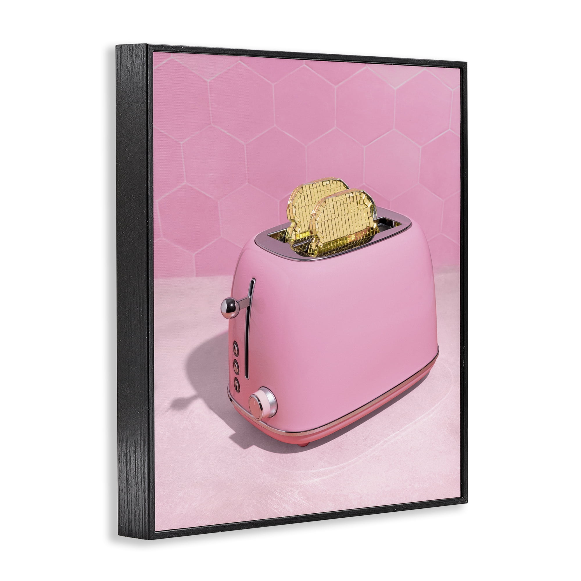 Stupell Industries Golden Toaster over Pink Black Framed Giclee Art, design by LISH Creative