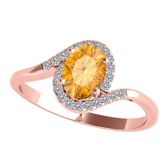 Mauli Jewels Engagement Rings for Women 1.00 Carat Oval Shape Citrine & Round White Diamond Gemstone Ring Prong-Setting 14K Rose Gold
