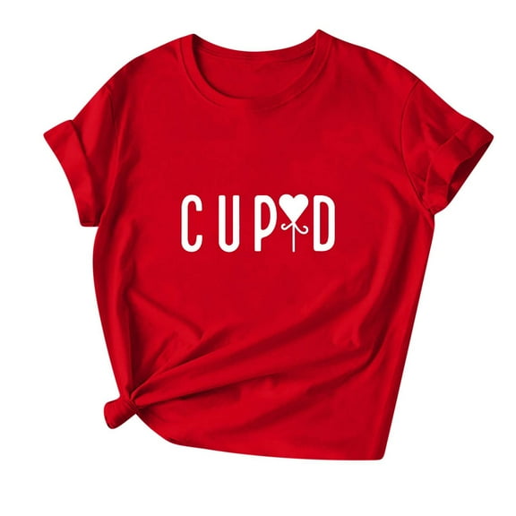 Women's Valentine's Day T-Shirt Cute Heart Letter Print Tee Shirts Crewneck Short Sleeve Basic Top