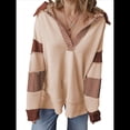 thumbnail image 1 of Sudadera de Mujer de Gran Tamaño con Cuello de Patchwork y Rayas de Colores Contrastantes, Estilo Informal. Caqui L, 1 of 7