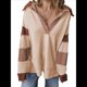 thumbnail image 1 of Sudadera de Mujer de Gran Tamaño con Cuello de Patchwork y Rayas de Colores Contrastantes, Estilo Informal. Caqui L, 1 of 7