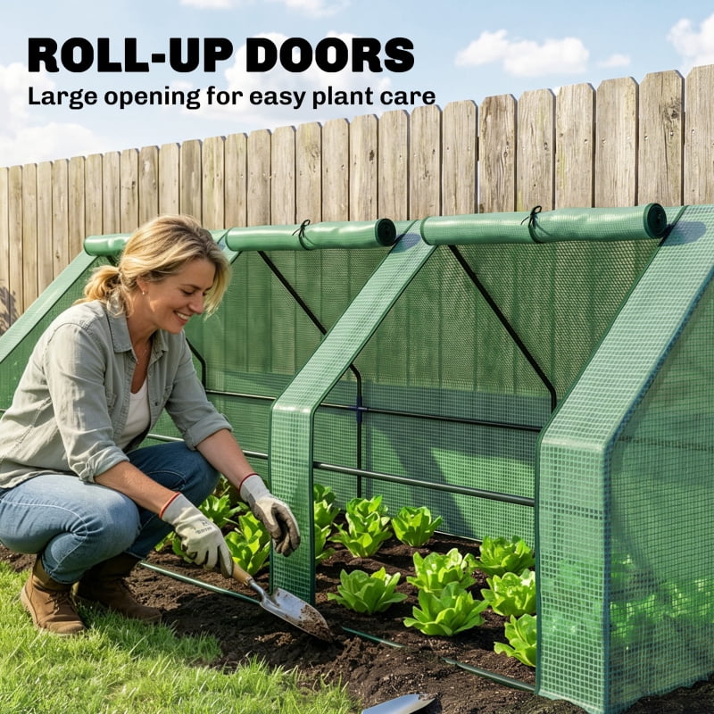 Alvantor 9'x3'x3' Portable Mini Greenhouse Outdoor with Large Zipper Doors and UV PE Cover, Green