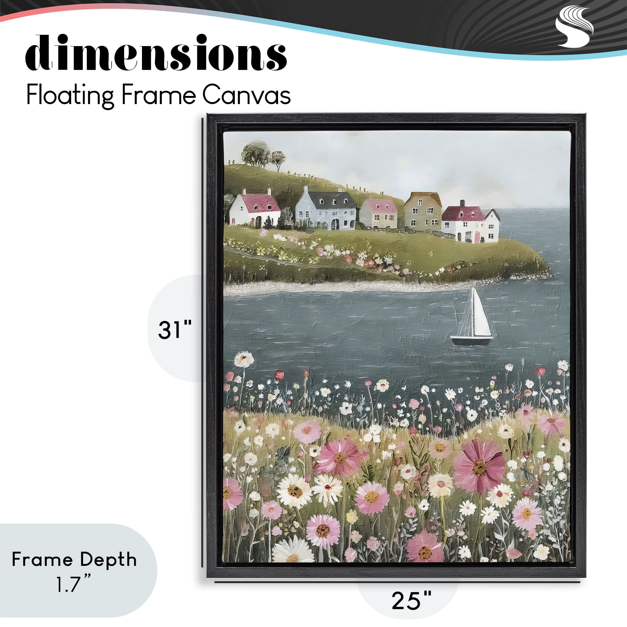 Stupell Industries Pink Meadow & Sailboats Black Framed Floater Canvas Wall Art, design by Riley B