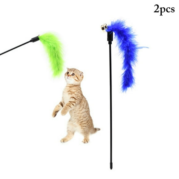 2 pièces plume chat teaser mignon couleur unie cloche chat teaser jouet chat jouer jouet
