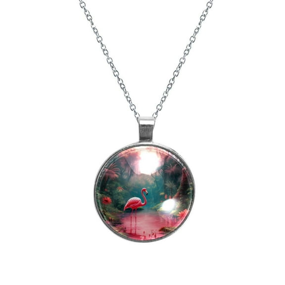 Flamingo Women's Glass Circular Pendant Necklaces