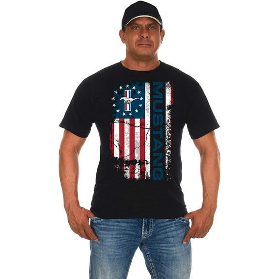 JH DESIGN Men's Ford Mustang Distressed U.S.A. Old Glory Flag T-Shirt