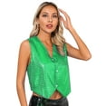 thumbnail image 4 of iiniim Womens Sequin Vest Shiny Dance Vest Slim Fit V-Neck Party Sleeveless Jacket Waistcoat Green 170, 4 of 7