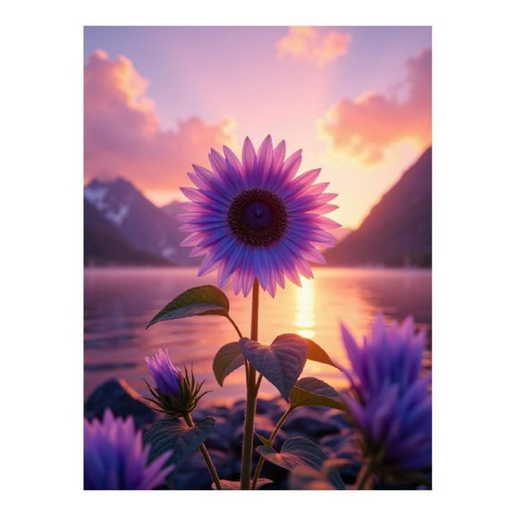 Diamond Art Kit for Adults, Purple Sunflower Lake Sunset Diamond Painting for Adults Beginners, DIY Diamond Art Painting Kits, 5D Diamond Painting Crafts for Home Decor 12x16 Frameless