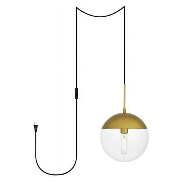 Living District LDPG6037BR Pendentif Éclipse 1 Lumière en Laiton à Brancher avec Verre Clair