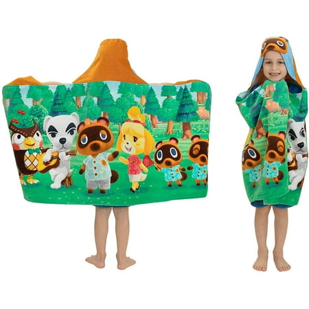 Franco Kids Bath and Beach Soft Cotton Terry Hooded Towel Wrap, 24 in x 50 in, Animal Crossing