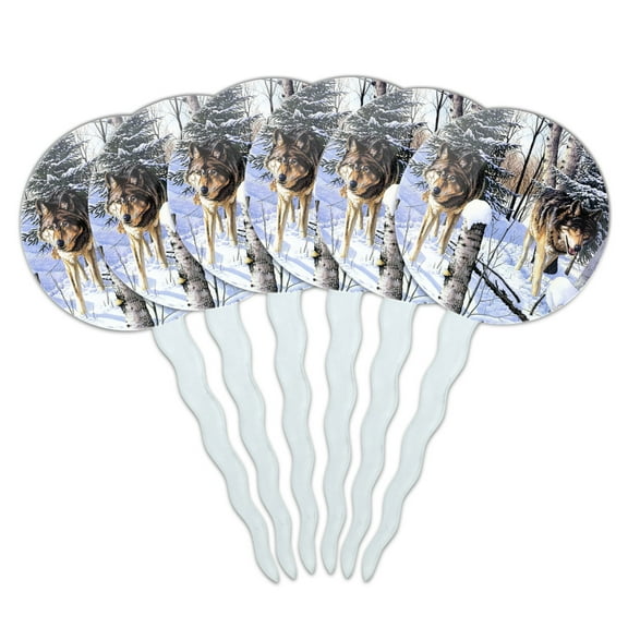 Wolves at Shadow Ridge Painting Cupcake Picks Toppers Decoration Set of 6