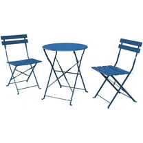 Steel Patio Bistro Set, Folding Outdoor Patio Furniture Sets, 3 Piece Patio Set of Foldable Patio Table and Chairs-Blue