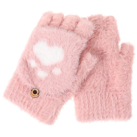 LOLIPPYY 1Pair Pink Thermal Convertible Winter Gloves Soft Knitted Flipping Mittens