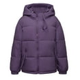 thumbnail image 5 of Htigea Clearance Women's Hooded Winter Stand Collar Zip Puffer Jacket Baggy Short Padded Down Coats with Zip Pockets Clearance Sale Purple,M, 5 of 6