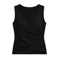 thumbnail image 7 of Cmfcve Cotton Tank Tops for Women V Neck Ruched Sleeveless Blouse Cross Front Surplice Wrap Casual T Shirts, 7 of 7