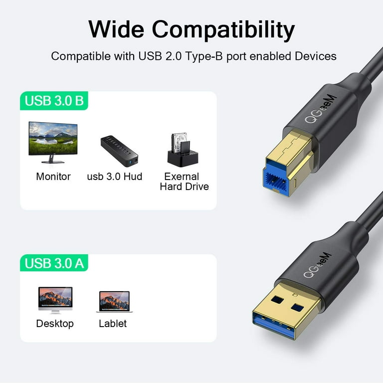 Det farvning Footpad USB 3.0 Cable 3FT, QGeeM Superspeed USB 3.0 Cable A Male to B Male  Compatible with Docking Station, Monitor, External Hard Drivers, Scanner  and More, USB 3.0 Upstream Cable - Walmart.com