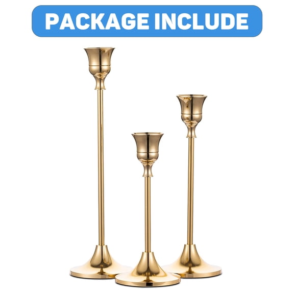 Candlestick Holders Taper Candle Holders, Set of 3 Candle Stick Holders Set, Brass Gold Candlestick Holder Set, Vintage Modern Decorative Centerpiece for Table Mantel Wedding Housewarming Gift