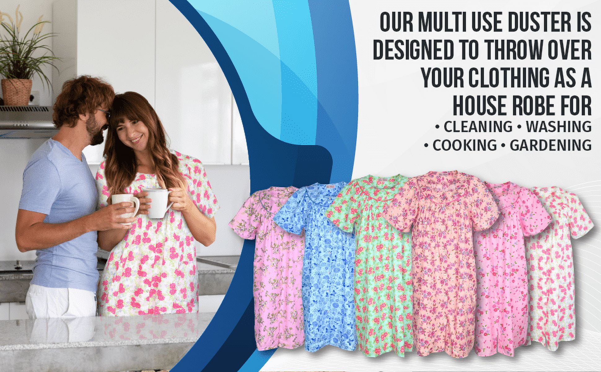 House Dresses for Women with Pockets - Lightweight Breathable Short Sleeve Muumuu & Nightgowns - Snap Front Housecoat and Dusters for Women