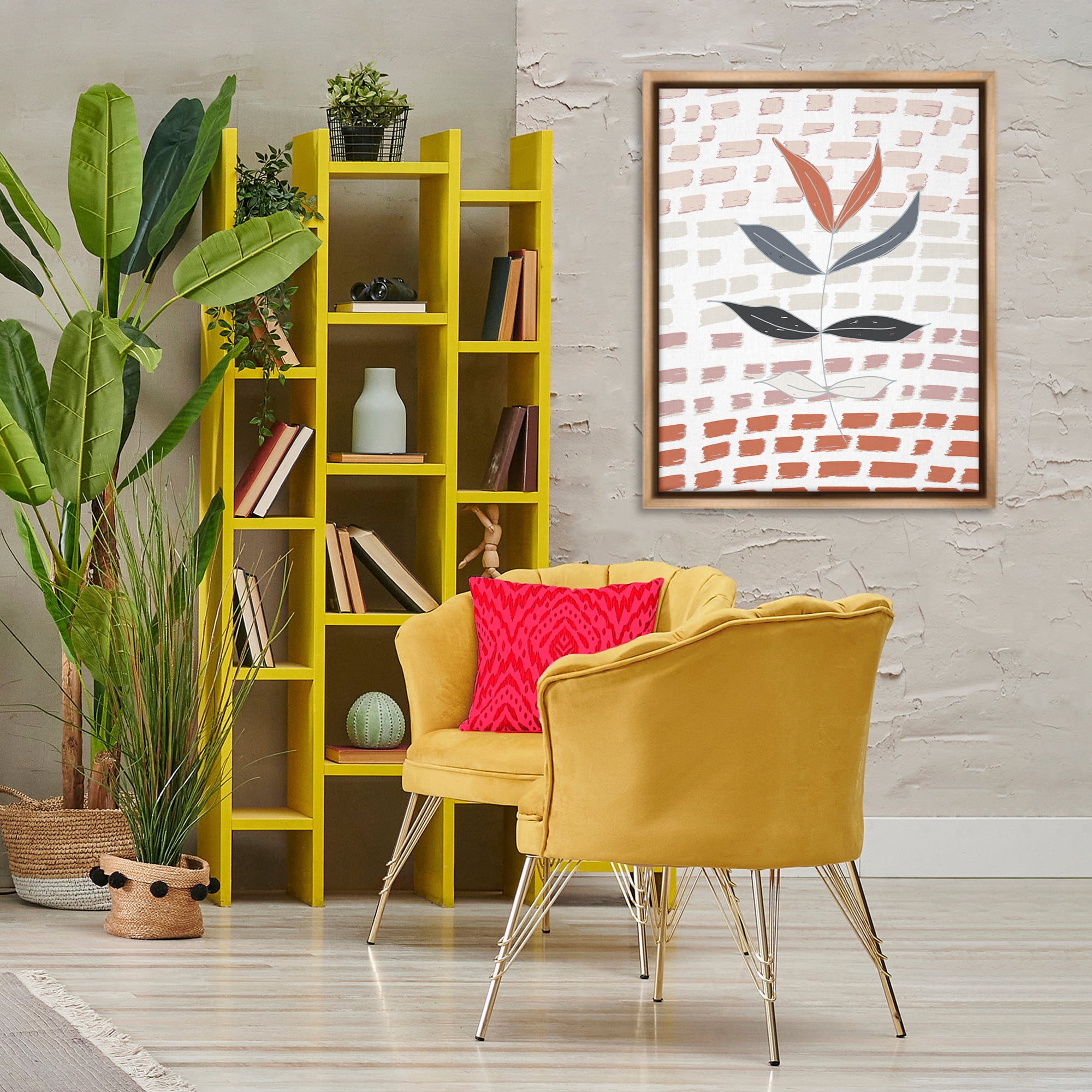 Stupell Industries Abstract Leaf on Pattern Plants & Flowers Painting Brown Floater Framed Canvas Art Print Wall Art, 25 x 31