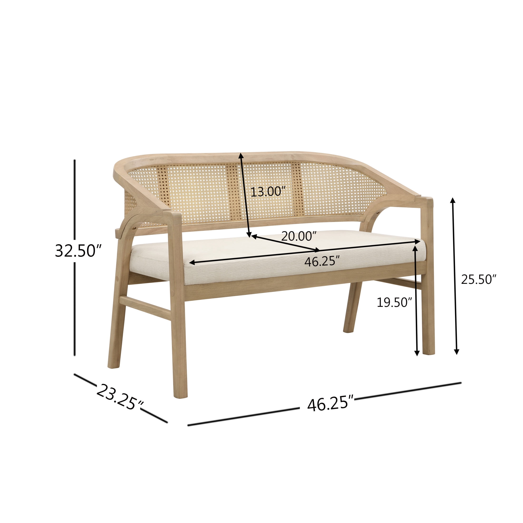 Christopher Knight Home 46.25" Mid Century Curved Cane Upholstered Loveseat, Light Ash+Beige