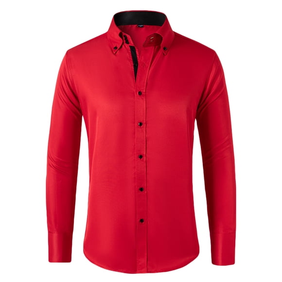 RXIRUCGD Mens Fashion Casual Solid Tops Turndown Collar Buttons Cardigan Shirts, Red, Size: XL