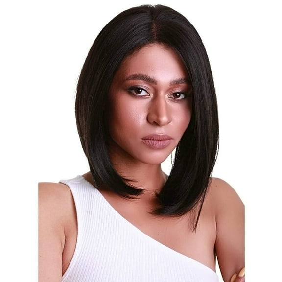 LUXLUXE Cerosa Straight 11 Inch Long 4X4 Hand-Tied Lace Front Wig, Heat Resistant Fiber,Natural Black