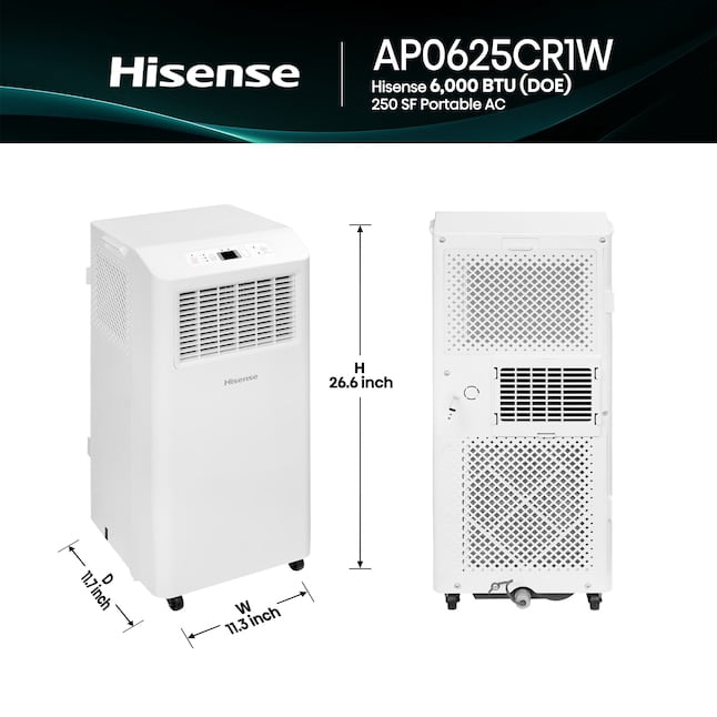 Restored Hisense 6000 BTU DOE 115 Vented Small Room Portable Air Conditioner Remote Included (Refurbished)