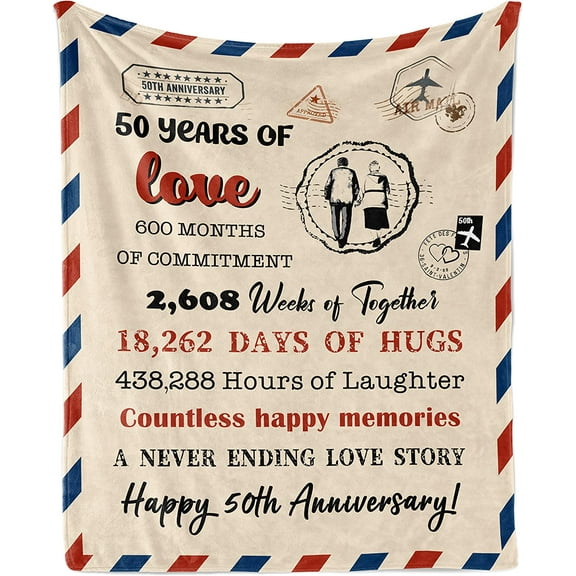50th Blanket, Golden Wedding Anniversary Couple Gifts for Dad Mom, Gifts for 50th Anniversary Blanket for Husband Wife Parents Gifts, 50 Years of Marriage Gift Blanket 60"x50"