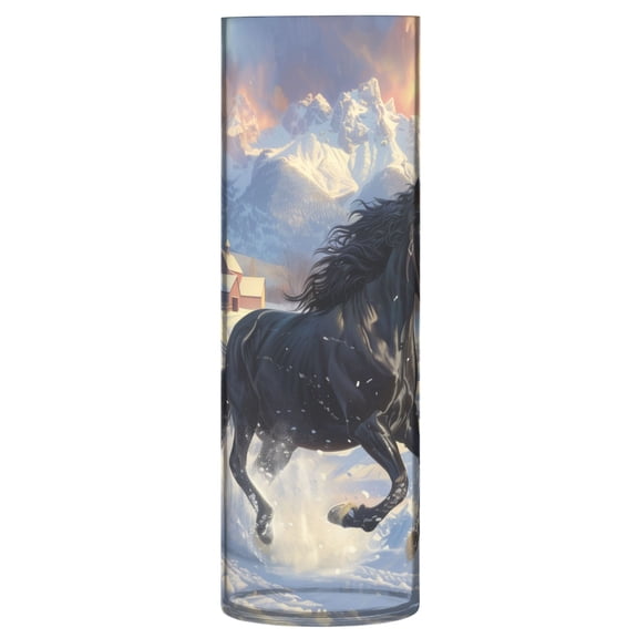 Clear Flower Vase Centerpieces Plastic Cylindrical Vases Home Wedding Decor 4"x12" Horse Galloping in Snow
