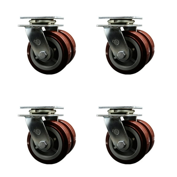 5 Inch Dual Polyurethane Wheels Swivel Caster Set with Ball Bearing SCC