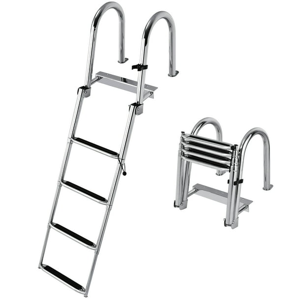 4 Step Pontoon Boat Ladder Stainless Steel Folding Telescoping