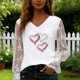 thumbnail image 5 of Xuyuer Valentine Women's Floral Embroidery Sheer Long Sleeves Lace Blouse Romantic Lace Insert V-Neck Blouse, 5 of 6
