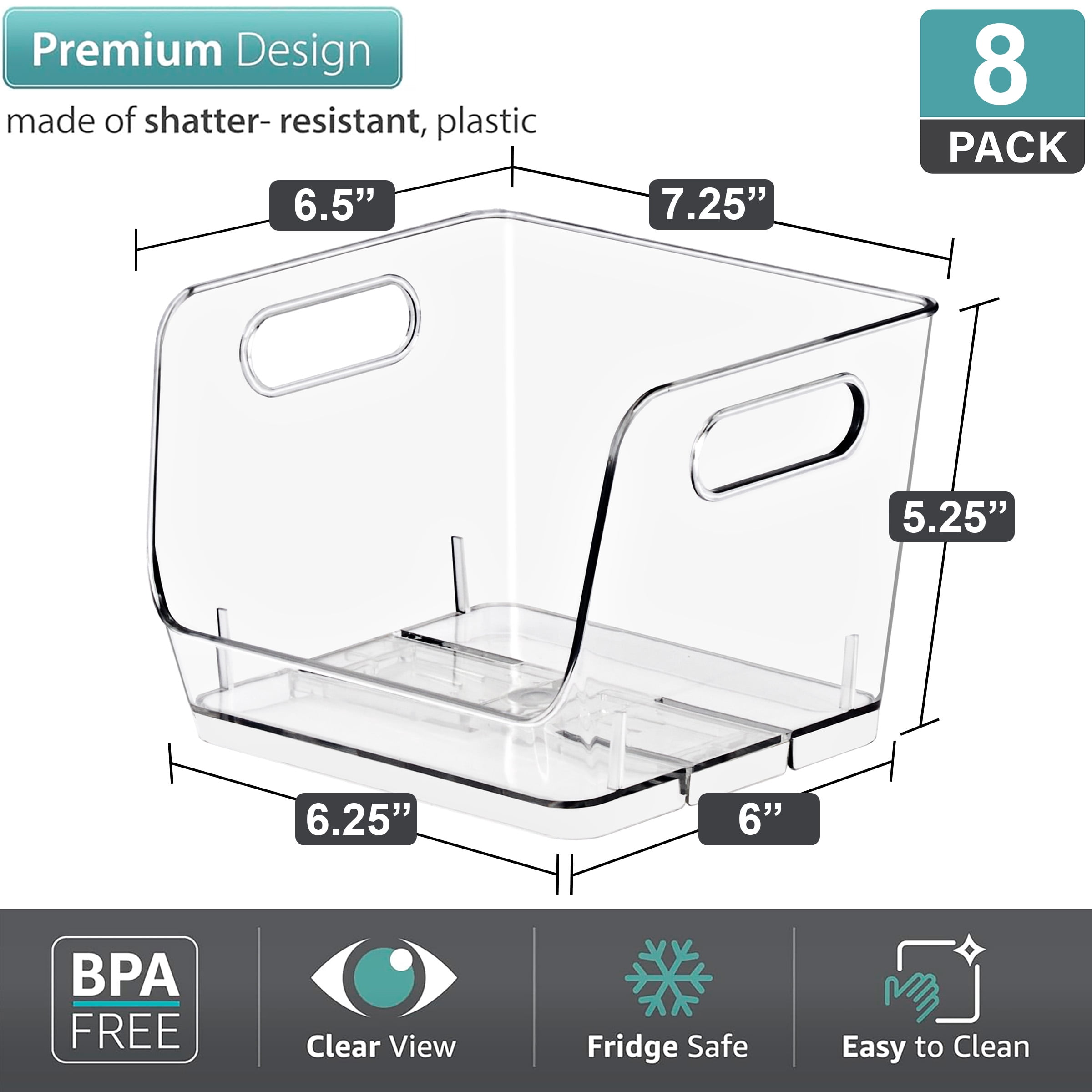 Sorbus Clear Stackable Square Storage Bins, Small Open-Front Acrylic Pantry Organizers, 8 Pack
