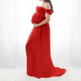 thumbnail image 5 of kakina CMSX Women's off Shoulder Maternity Dress,Slim Cross Front Ruffled V-Neck Short Sleeves Side Slit Gowns for Photoshoot Sexy Maternity Nursing Long Dress, 5 of 7