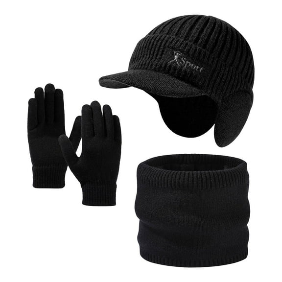 Winter Scarf for Men with Beanie Hat and Gloves SetAutumn And Winter Knitted Hat Scarf And Gloves Three Piece Set for Men And Women Thickened Warm Suit