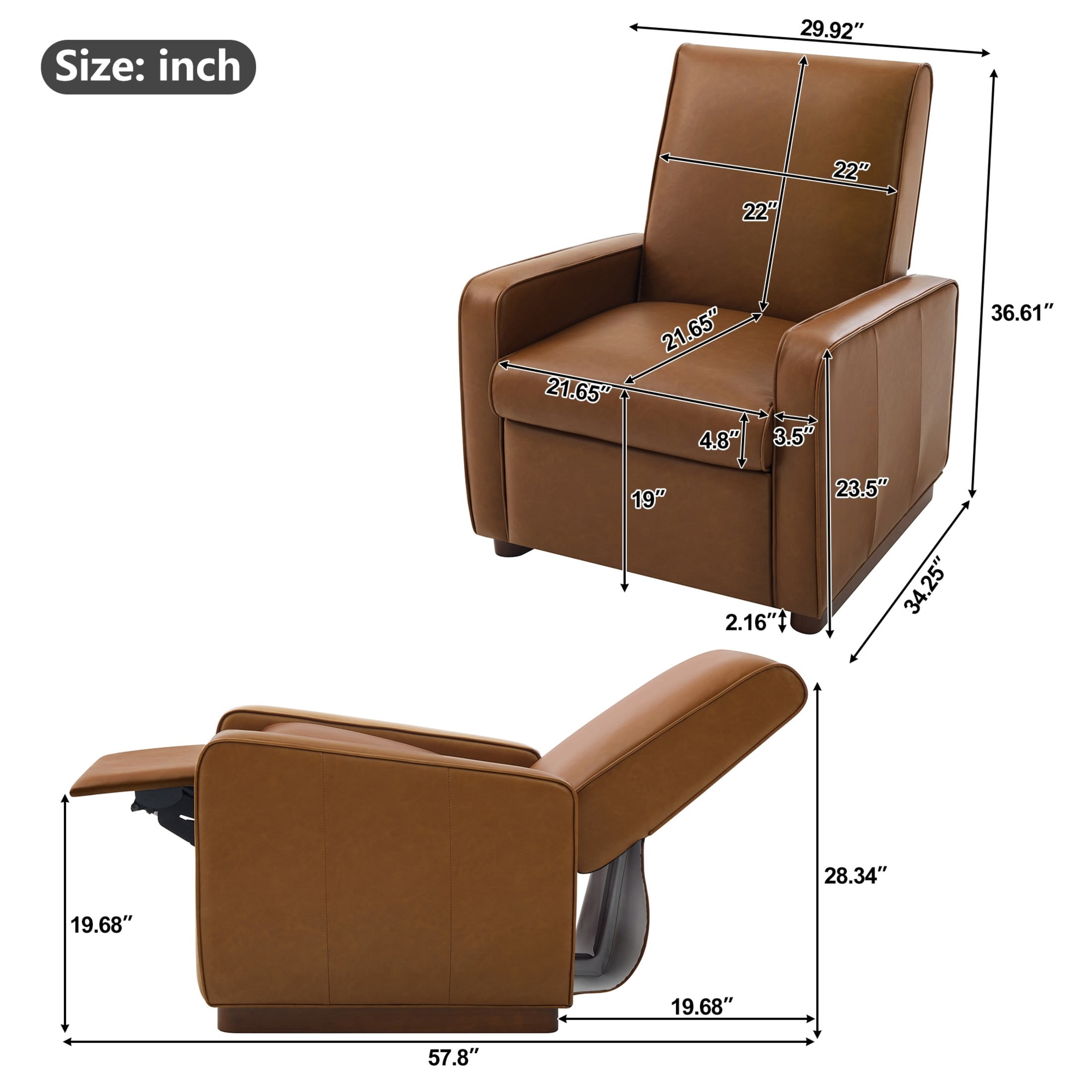 Christopher Knight Home Modern Manual PU Leather Recliner Chair, 2-Position Adjustable Back, Orange