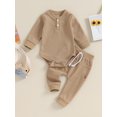 thumbnail image 3 of Musuos Infant Baby Boy Waffle Jumpsuit Outfits 3 6 9 12M Solid Color Long Sleeve Romper with Elastic Waist Pants, 3 of 10