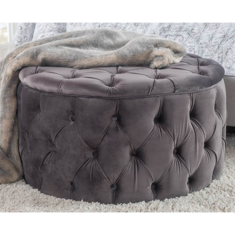 Contemporary Round Ottoman in Gray