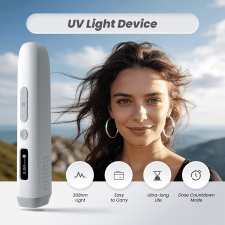 LaseLocks Mini Handheld Light Therapy Lamp, 308nm UVB for Skin Care at Home-White