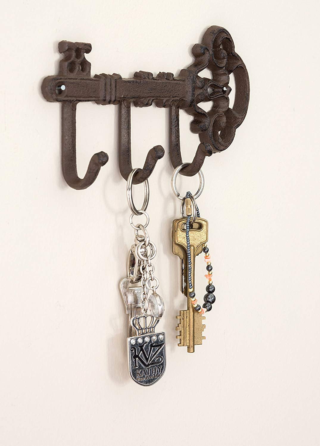 LULIND Wall Mounted Rustic Key Holder with 3 Hooks Vintage Cast Iron 