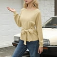 thumbnail image 3 of DAFPZW Women's Long Sleeves Shirt Tops Casual 2025 Fall Fashion Crewneck Tie Knot Sweatshirt Pullover, 3 of 6