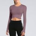 thumbnail image 2 of FAIWAD Womens Yoga Crop Tops Long Sleeve Going Out Tops Slim Stretch Athletic Workout Tops with Thumb Holes, 2 of 5