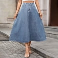 thumbnail image 4 of Ruimatai Womens Denim Maxi Skirt High Waist Front Button Pocket A-Line Light Flowy Loose Casual Vintage Daily Skirt, 4 of 7
