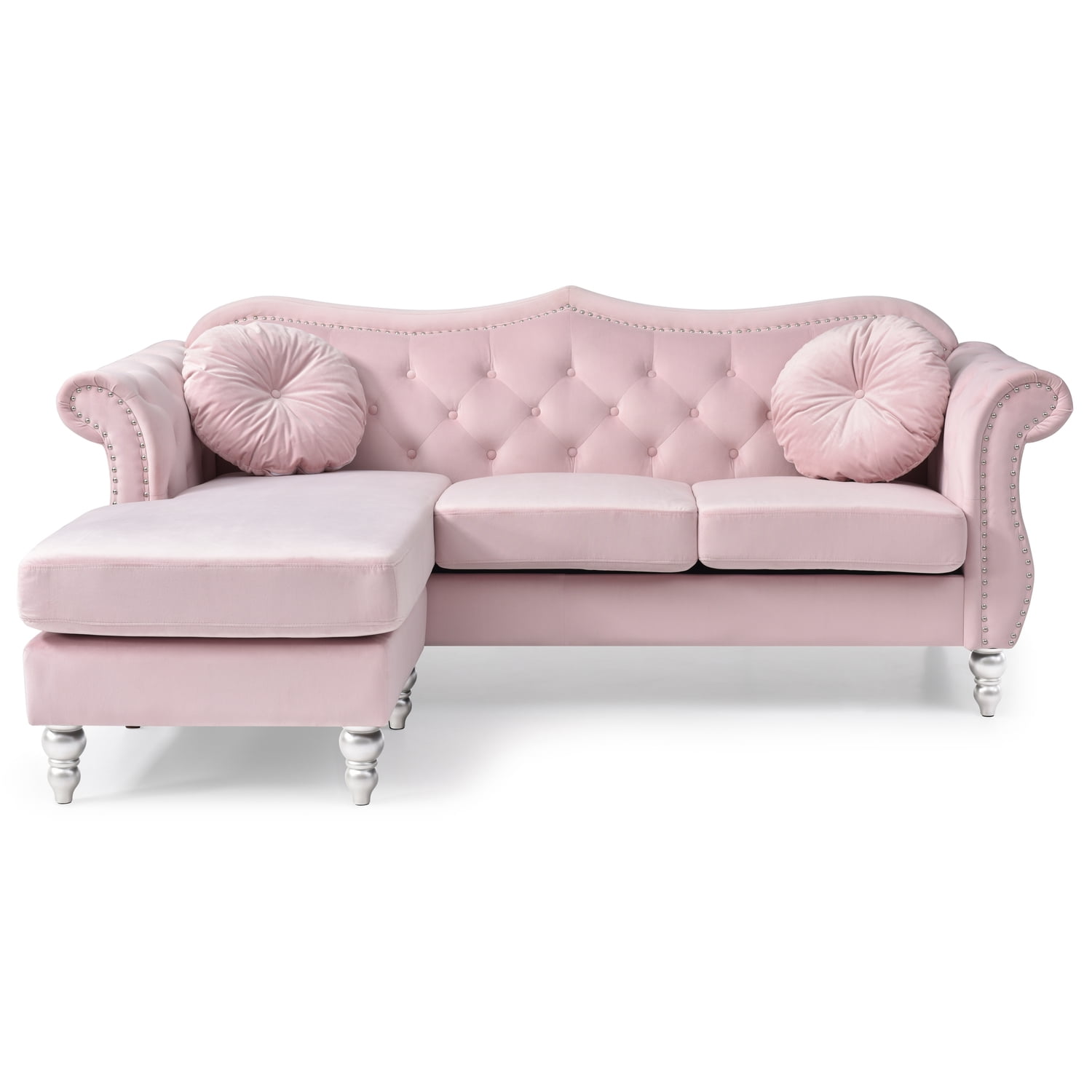 Glory Furniture Hollywood Velvet Sofa Chaise in Pink