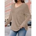 thumbnail image 3 of FlorCurve Plus Size Sweaters for Women V Neck Long Sleeve Pullover Sweaters Casual Solid Tunic Tops, Khaki 3XL, 3 of 6