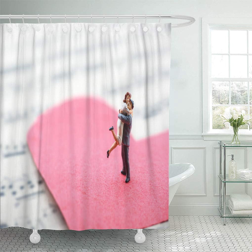 CYNLON Miniature of Newly Wed Married Couple Hug Each Other Bathroom Decor Bath Shower Curtain