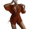 thumbnail image 1 of Conjunto de traje de baño de 3 piezas para mujer, sujetador con cuello Halter, bragas de corte alto, traje de baño de verano con cubierta, Color caramelo L, 1 of 5
