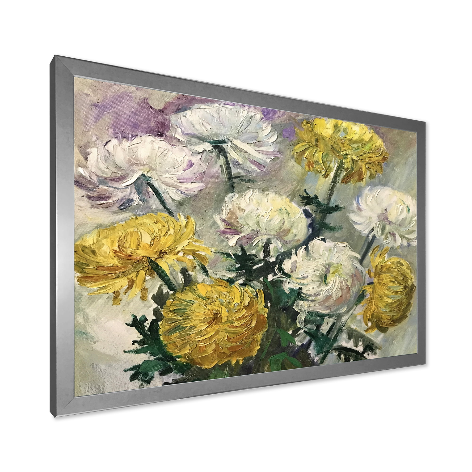 Designart 'Golden and White Daisies' Traditional Framed Art Print